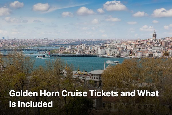 Daytime view across the Golden Horn in Istanbul with ferries on the water and the Galata Tower behind